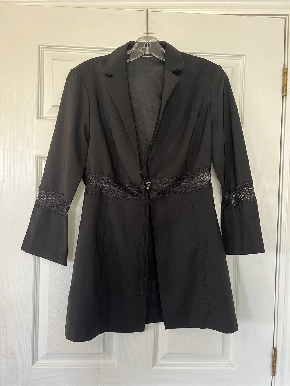 Black Lace-Trim Women's Blazer Jacket